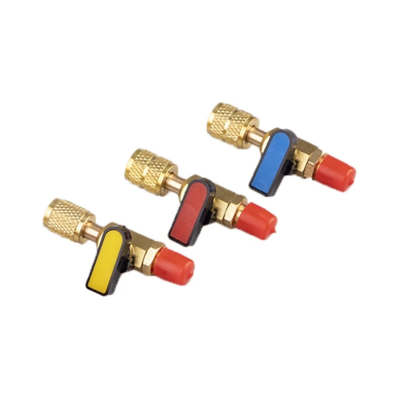 3Pcs Brass R410A Refrigerant Straight Ball Valves AC Charging Hoses 1/4Inch Male To 1/4Inch / 5/16Inch Female SAE Valve