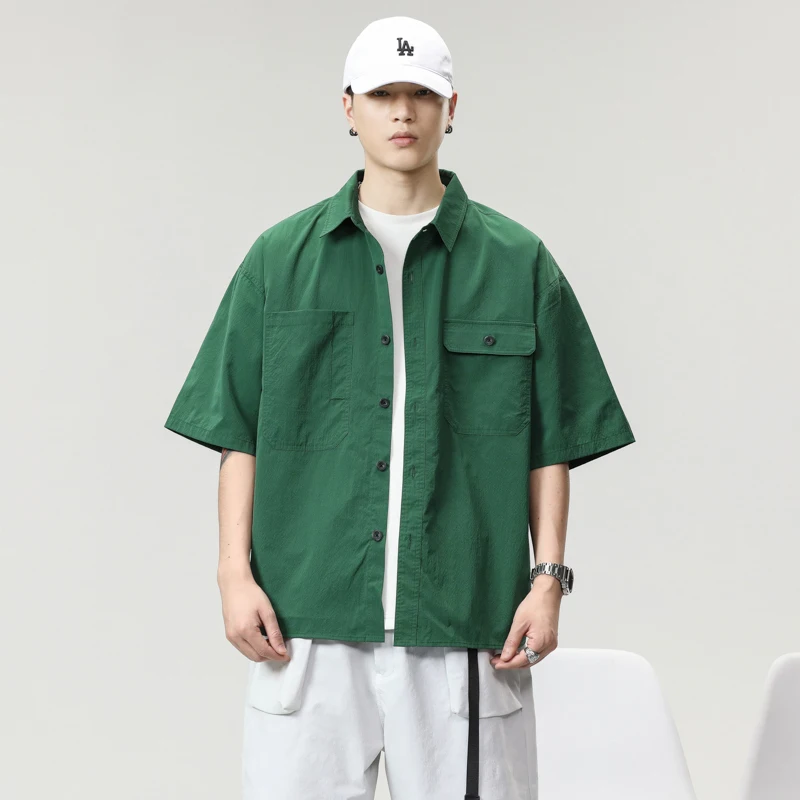 

Мужская рубашка свободного кроя с коротким рукавом в винтажном японском стиле, летняя, новая, модная, универсальная, из смесового хлопка