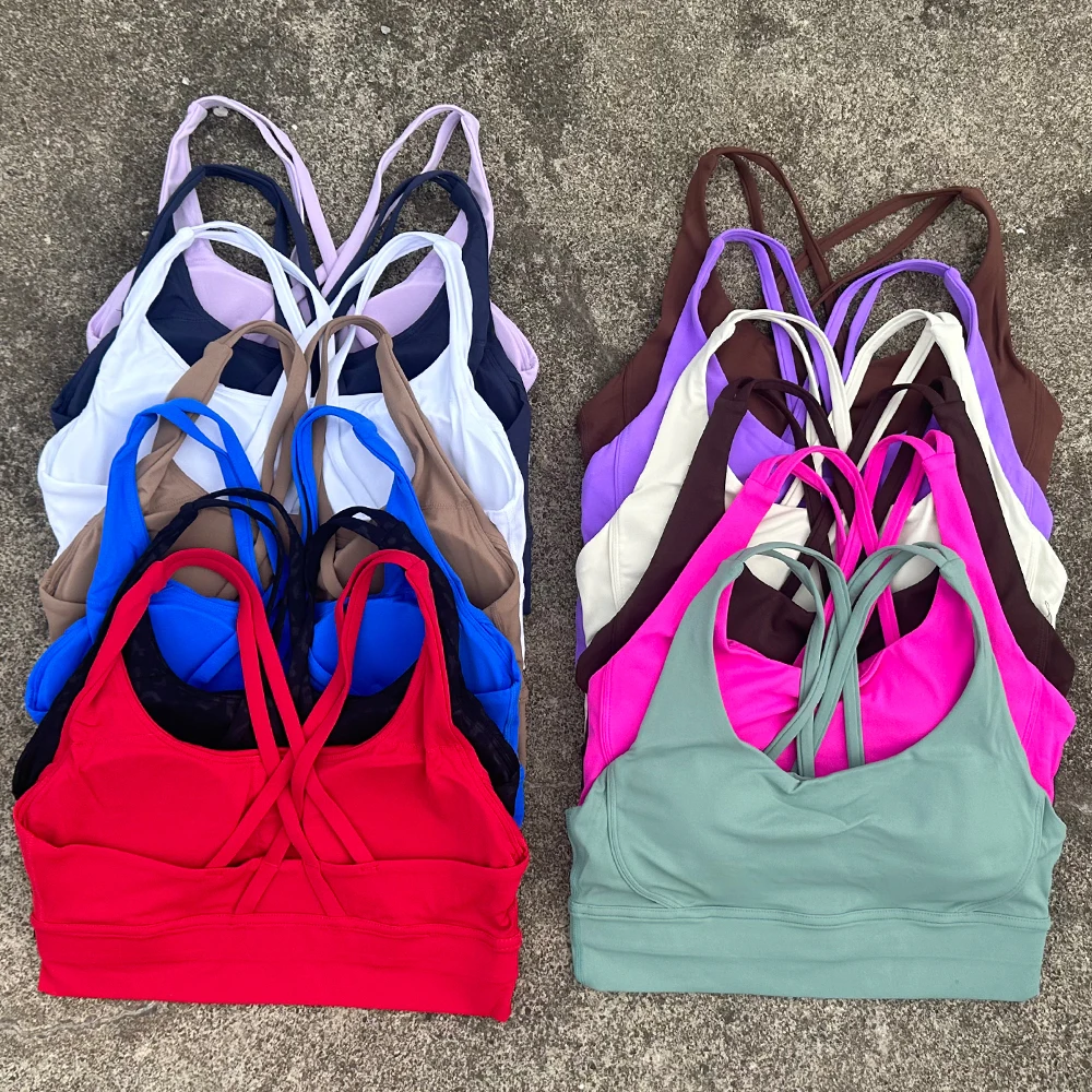 Women Sports Bra Sexy Criss Cross Straps Back High Support Impact Yoga Underwear Running Fitness Gym Padded Bralette image 2
