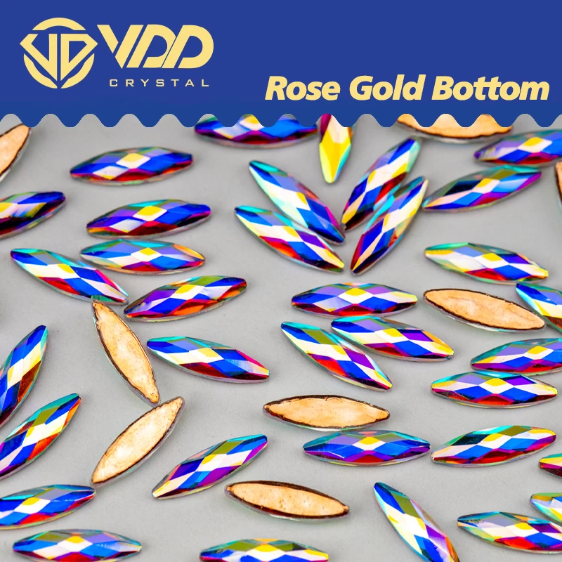 VDD 50Pcs/100Pcs Glass Crystal Rhinestones Rose Gold Bottom Flatback Hot-Fix Strass Shape 3D Stones For Nail Art DIY Decorations