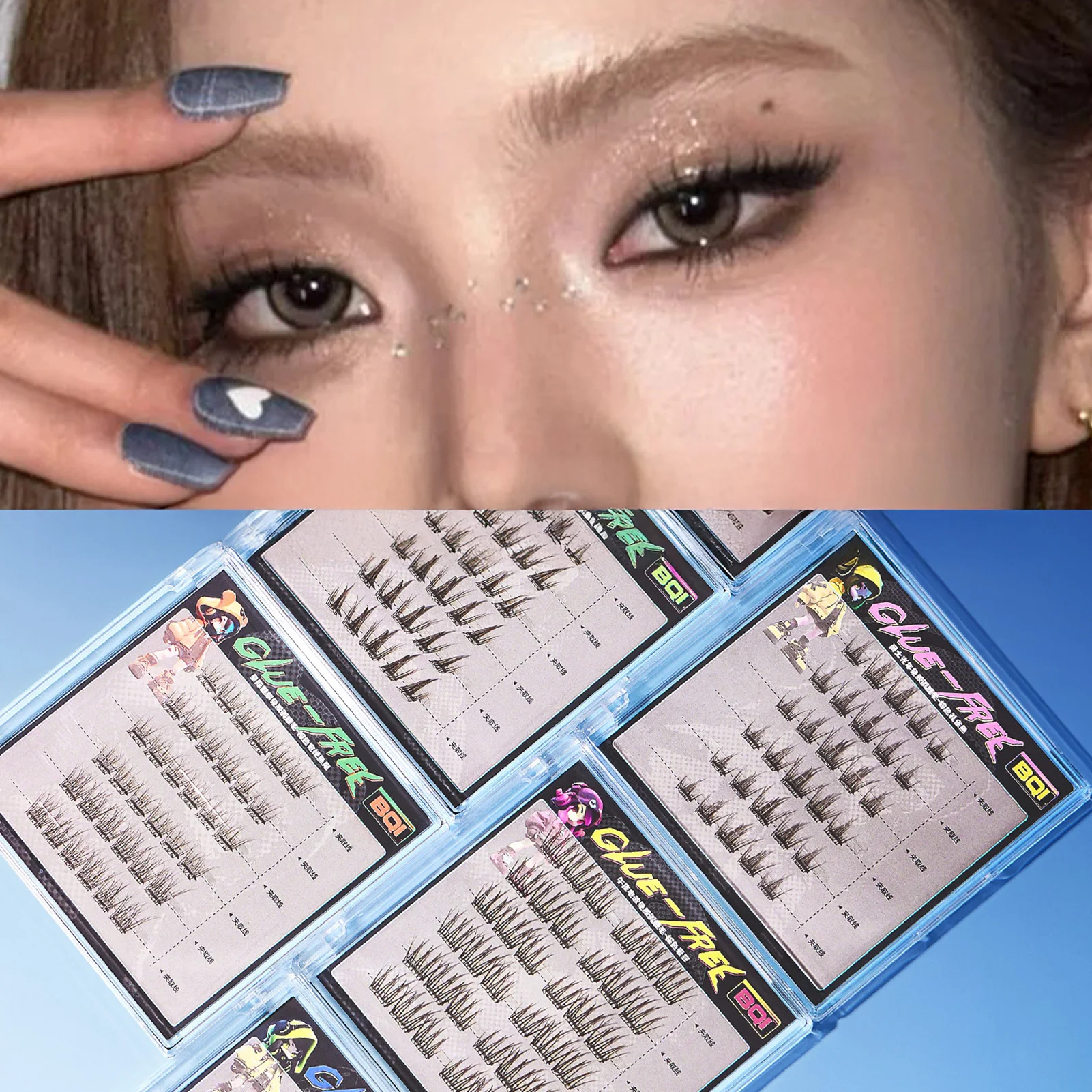 Natürliche Curling Manga Falsche Wimpern Braune Farbe Freikleber Flauschige Wimpernverlängerungen Koreanischer Stil DIY Comic Lash Clusters 1 Box