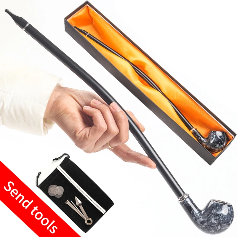 New Long Black Churchwarden Tobacco Pipe Tobacco Smoking Accessories Gadget for Men 40cm With Gift Box Vintage Smoke Pipe