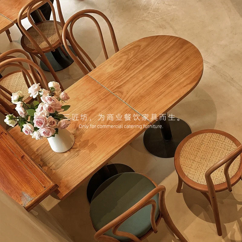 Internet celebrity cafe table and chair combination Japanese dessert milk tea shop bakery restaurant rattan dining chair soli