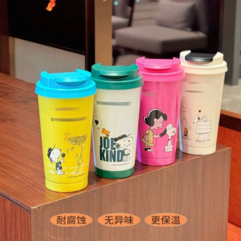 

В наличии многоцветная кофейная кружка из нержавеющей стали в стиле аниме Snoopy, 500 мл, милая настольная чашка Kawaii высокой емкости, идеальный подарок на день рождения