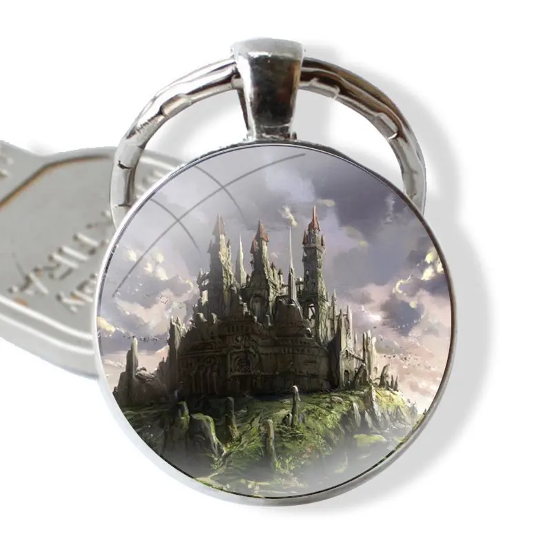 work castles fantasy art Keychain Handmade Glass Cabochon Key Ring Holder Pendant Key Chains