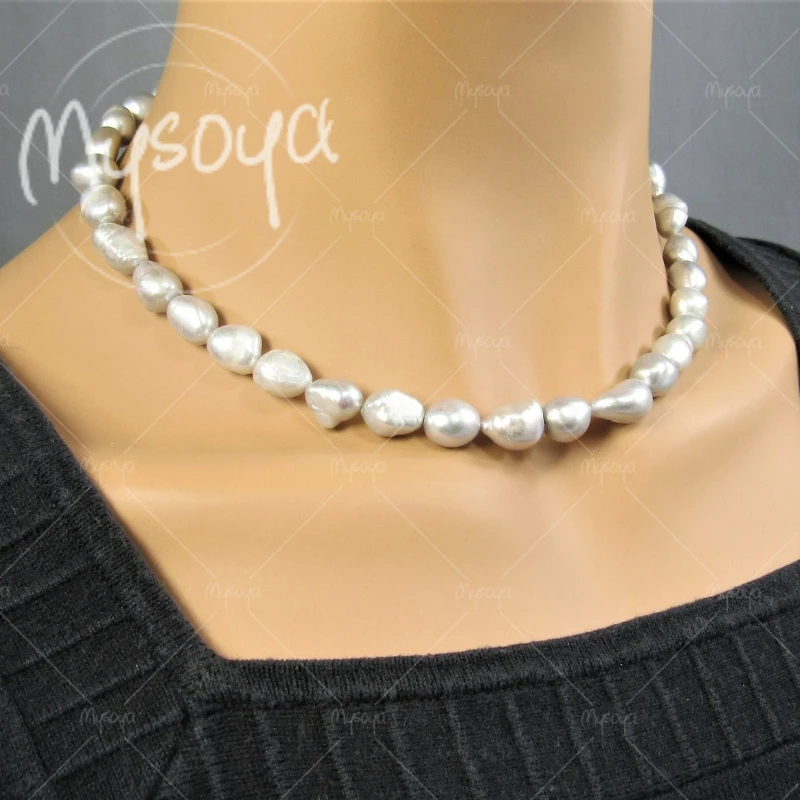 

MYSOYA 8-9mm Grey Baroque Freshwater Pearl Necklace for Party Birthday/Anniversary/Wedding/Mother's Day/Father's Day Gift A0700