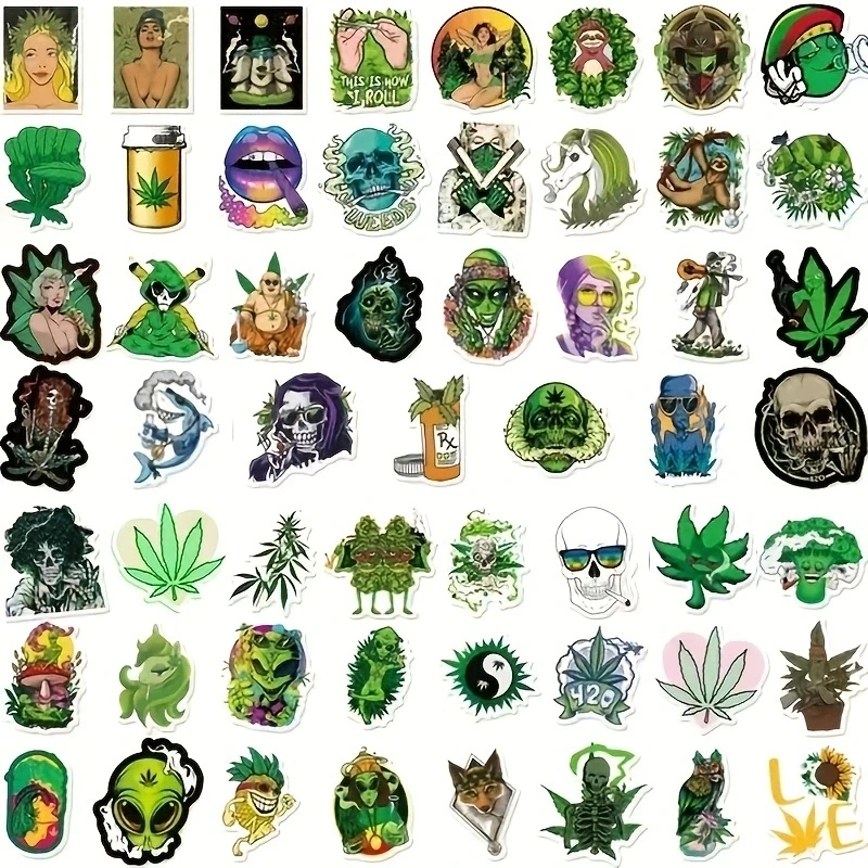 100PCS Anime Weed Marijuana Leaves Plant Vinyl Stickers Decal For Bottles Waterproof Laptop Skateboard Motorcycle Car Bike