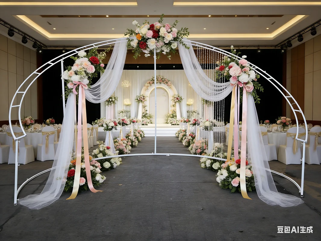 2-2.4m adjustable height wedding arch outdoor curved double ring stage background stand flower stand,with 150pcs Wedding Party S