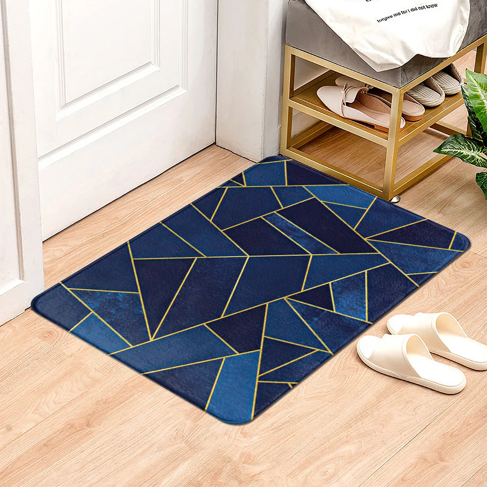 Deep blue Modern Kitchen Mat Geometric Bedroom Entrance Doormat Home Floor Decoration Living Room Carpet Bathroom Non-Slip Rug