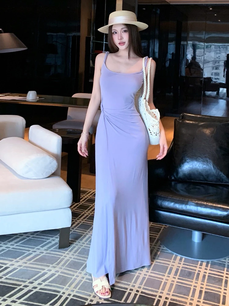 Sexy Pure Desire Long Sleeveless Dress Slit Design Slimming Waist Control Bodycon Dress for Young Women Daily Wear H-Shape