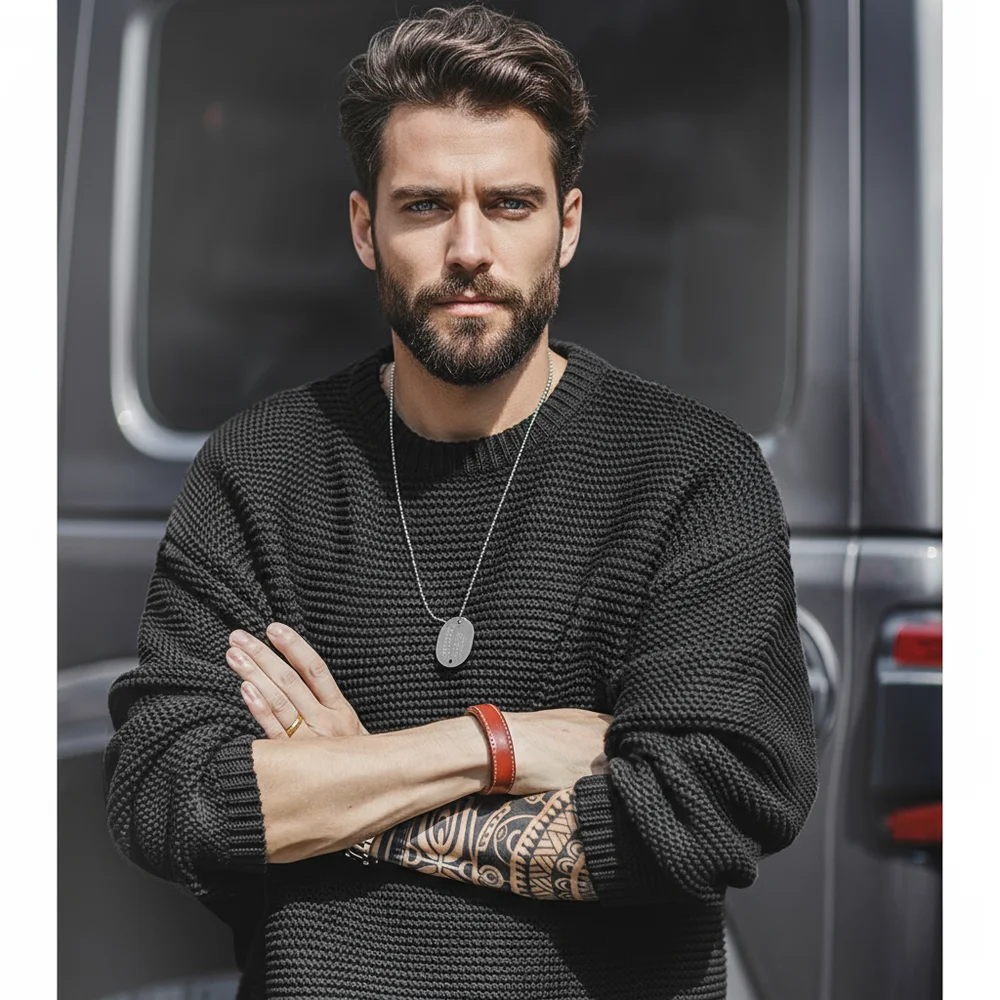 Maden Retro-Schwergewichtsstrickpullover, lockerer Rundhalspullover, warme, vielseitige Basisschicht-Strickwaren für Herren im Herbst und Winter