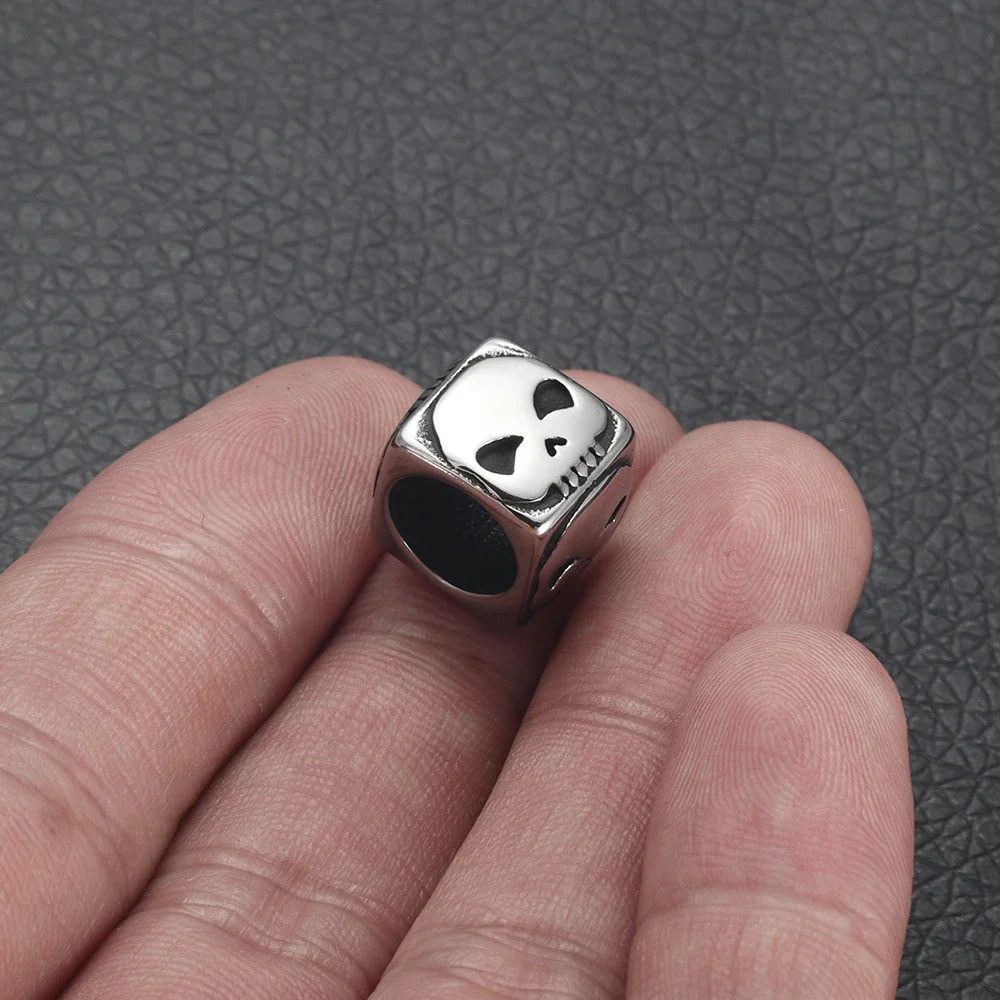 Stainless Steel Skull Square Bead Polished 8mm Large Hole Beads Metal Slide Charm Accessories DIY Bracelet Jewelry Making