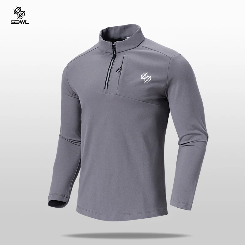 Ropa Deportiva de alta calidad para hombre, camiseta de manga larga con cuello levantado y parte inferior, para correr y fitness, Otoño e Invierno