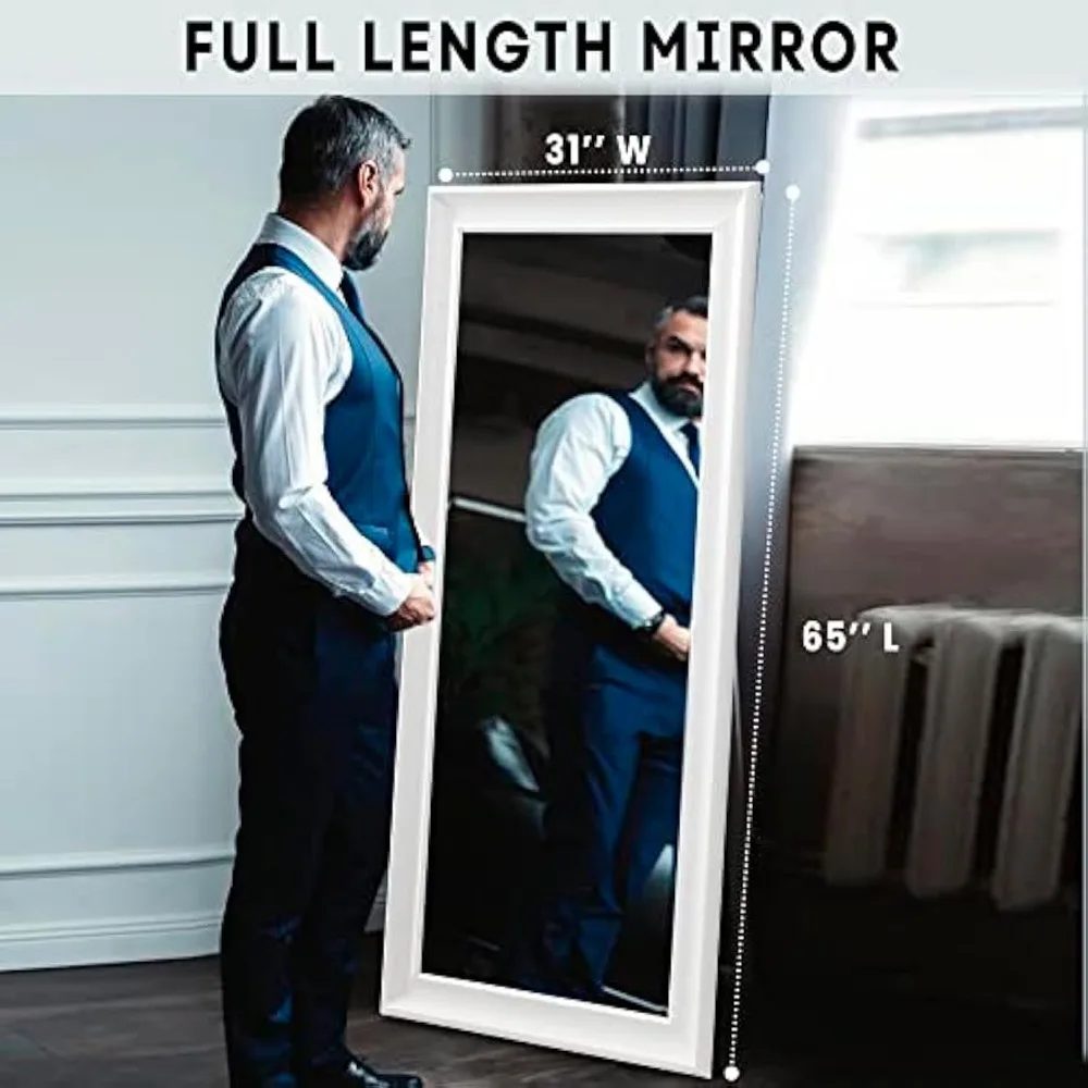 White Mirror Full Length Wall Mirror Full Body Mirror Large Standing WORKS AS FREESTANDING OR WALL MOUNTED Classic/White