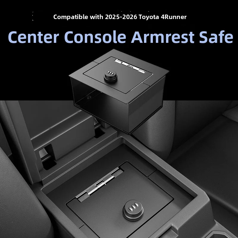 For Toyota 4Runner center console safe armrest black carbon steel password box car accessories