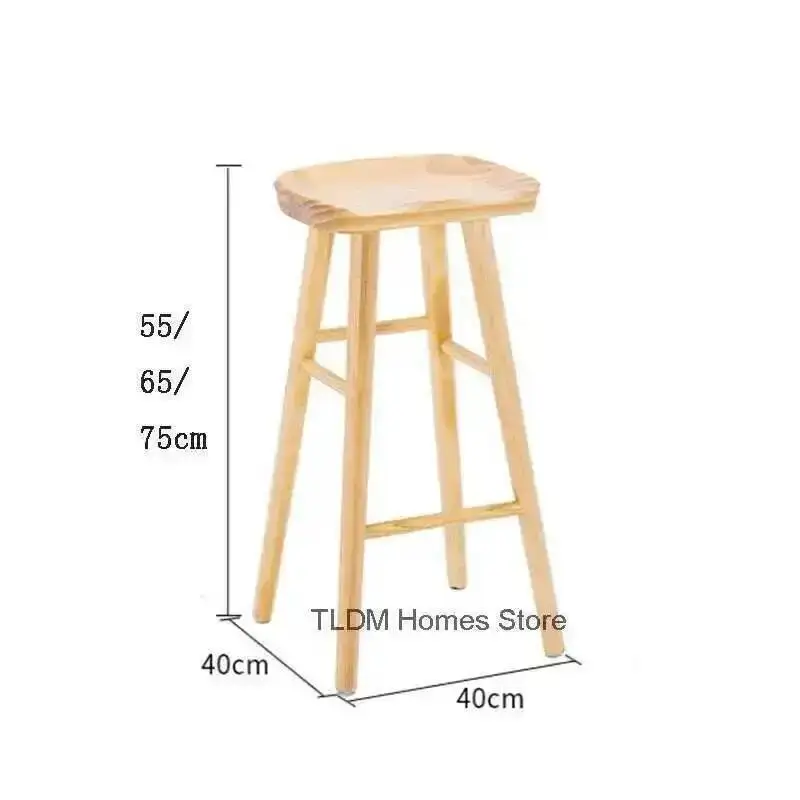 เก้าอี้บาร์ไม้เนื้อแข็งสไตล์นอร์ดิกสำหรับใช้ในครัวเรือน เคาน์เตอร์ครัว เก้าอี้ดีไซน์มินิมอลสำหรับร้านกาแฟ แผนกต้อนรับ