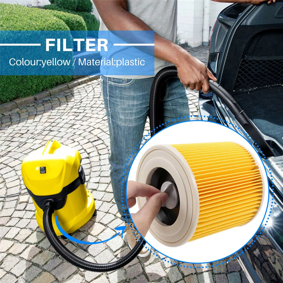 Filtro de cartucho de 2 piezas para aspiradora Karcher WD3 Premium WD2 WD3 WD1 MV3 MV2 WD 3 P, Kit de extensión contra polvo fino