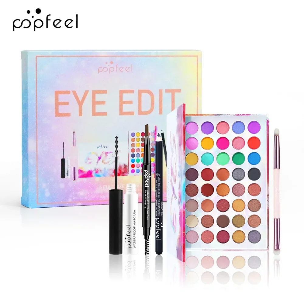 Best verkochte Popfeel 40-kleuren glitter oogschaduwpalet make-up mineralen oogschaduwpallet wenkbrauw eyeliner mascaraborstelsets