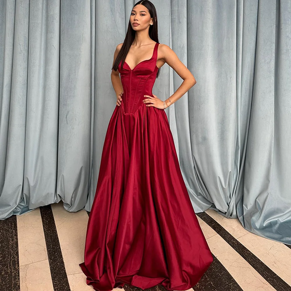 

Burgundy V-Neck A-Line Evening Dress Customized Elegant Zipper Back Party Dress High Quality Sweep Train Celebrity Gowns