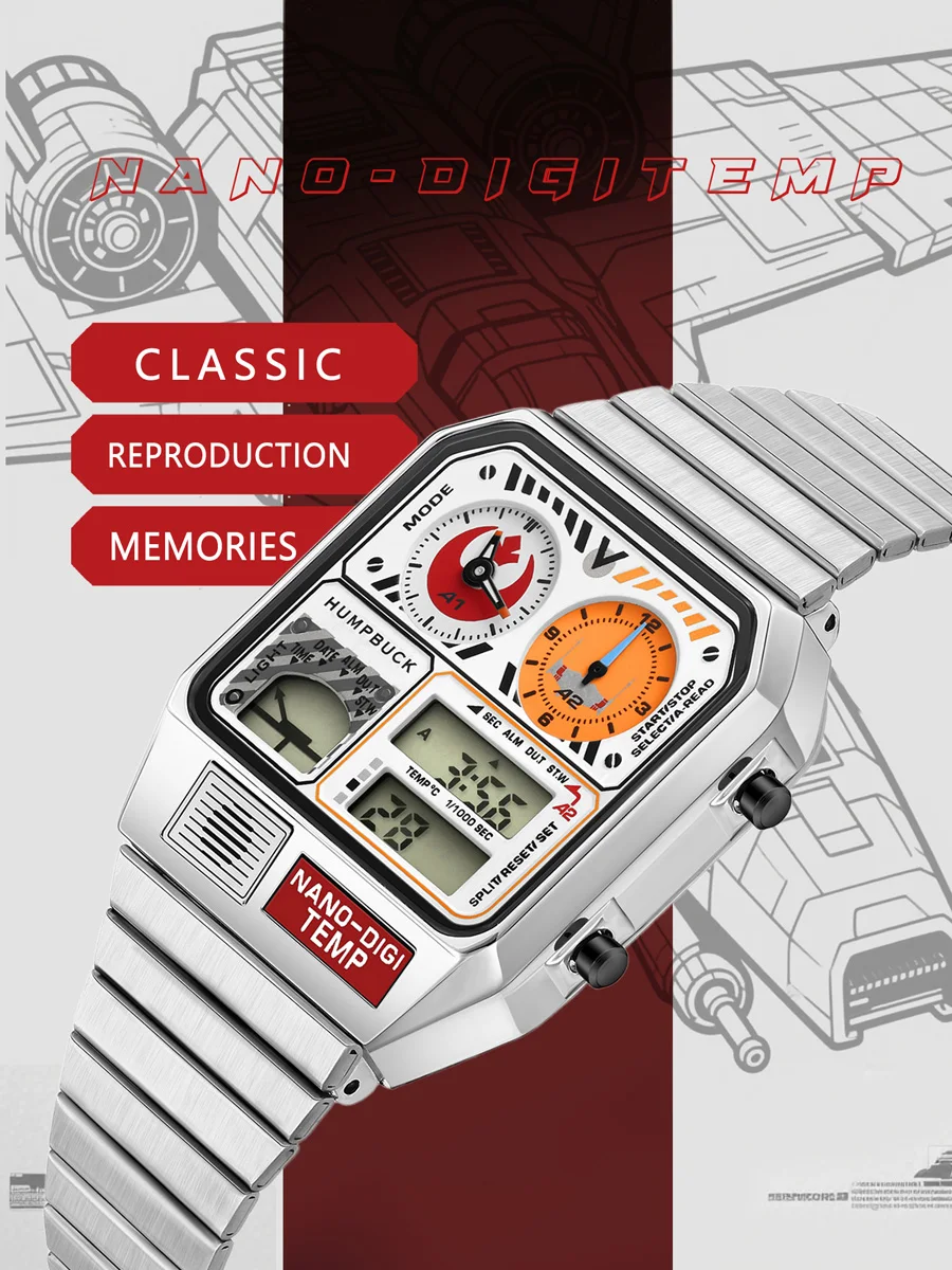 

HUMPBUCK Watch for Men & women Multifunctional Waterproof Dual Display Watch with Stopwatch and Perpetual Calendar