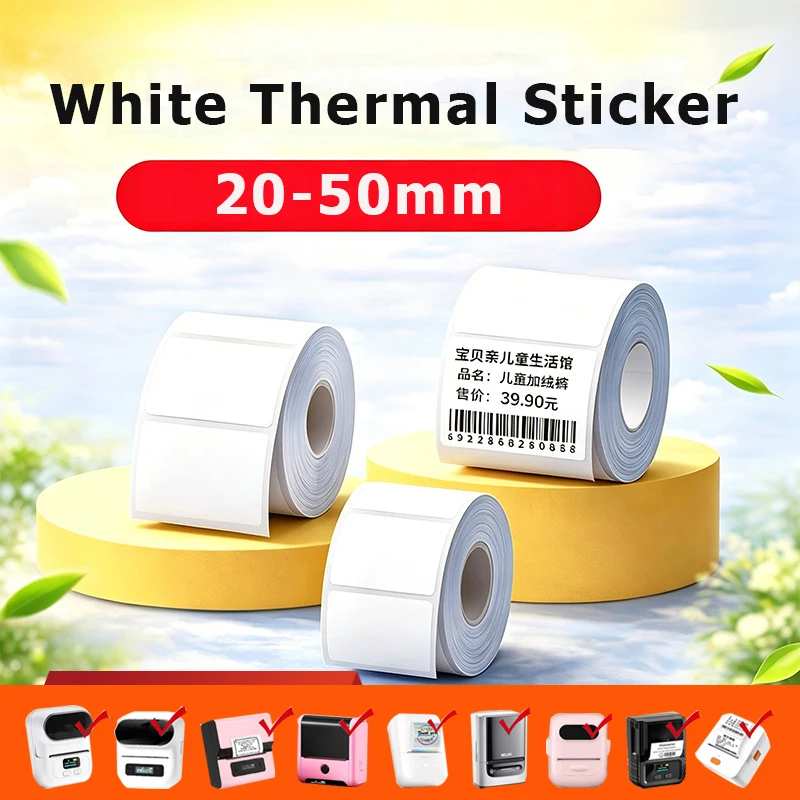 Munbyn/Nelko WHITE Label Sticker Thermal Paper for Phomemo M110 M220 M200 E210 P50 PM220 DETONG P1 WP9520 Maker
