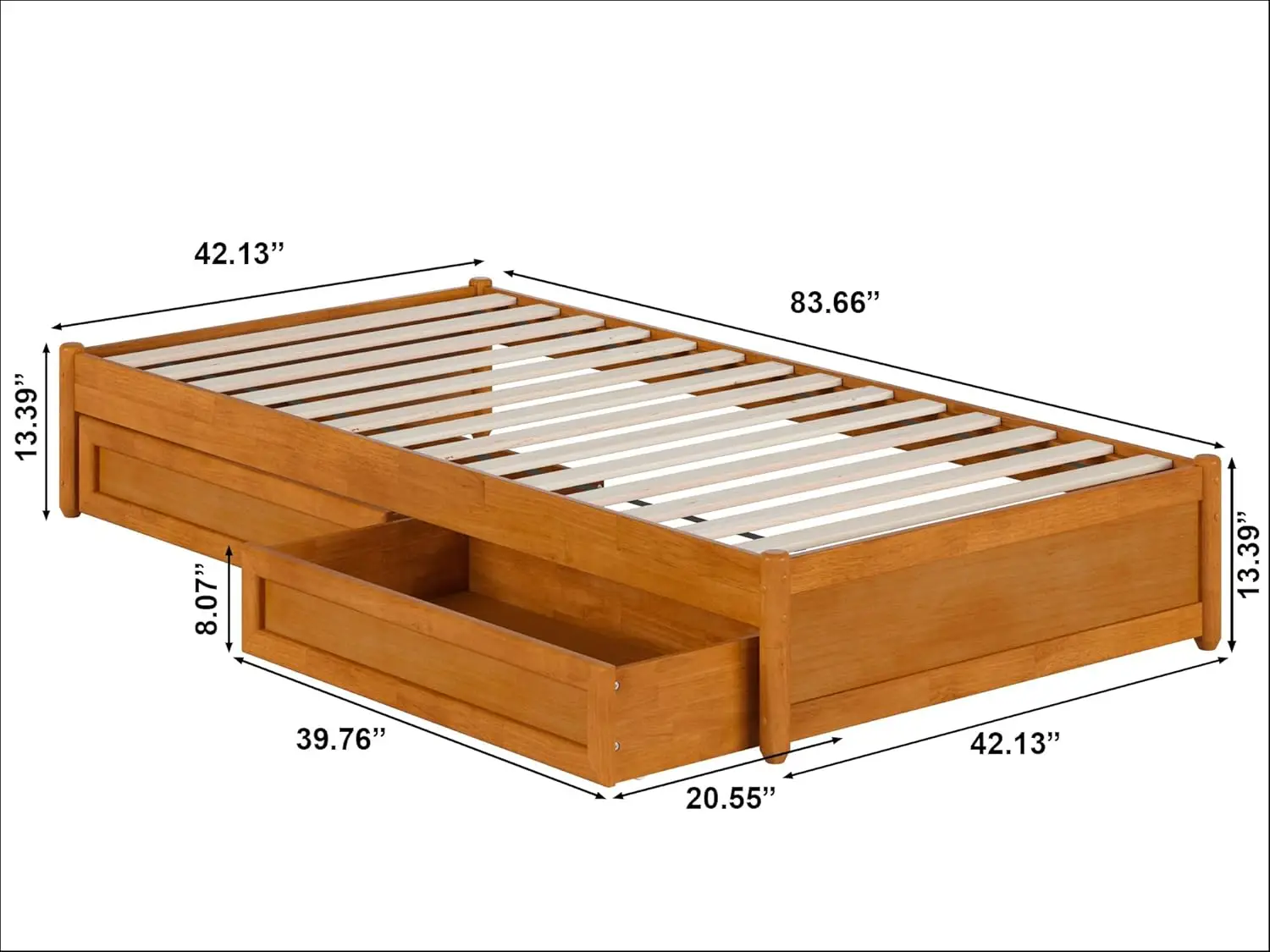 Twin Panel Platform cama com gavetas do armazenamento, Barcelona, luz Toffee