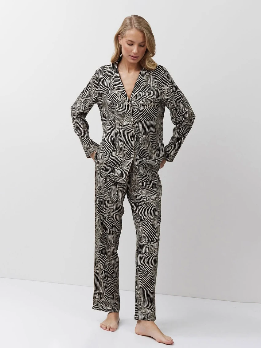 

Marthaqiqi Striped Female Nightgowns Set Long Sleeve Nightwear Sexy Turn-Down Collar Pajamas Pants Winter Women'S Sleepwear Suit