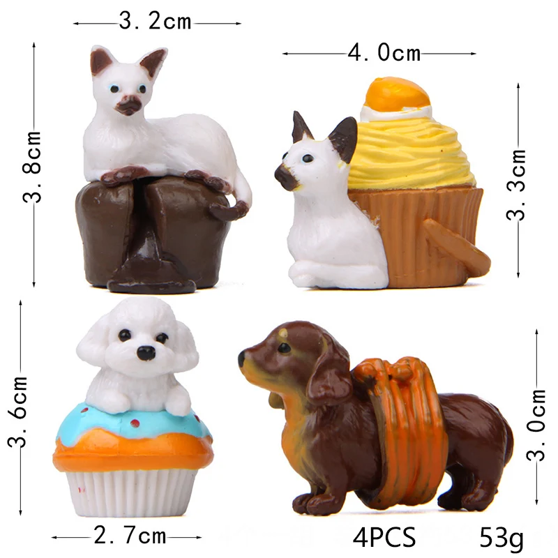 4PCS/Sets Cake Series Animal Pet Dogs Dachshund Siamese Cat Models Decorations Collectible Dolls Mini Figures for Children Toys