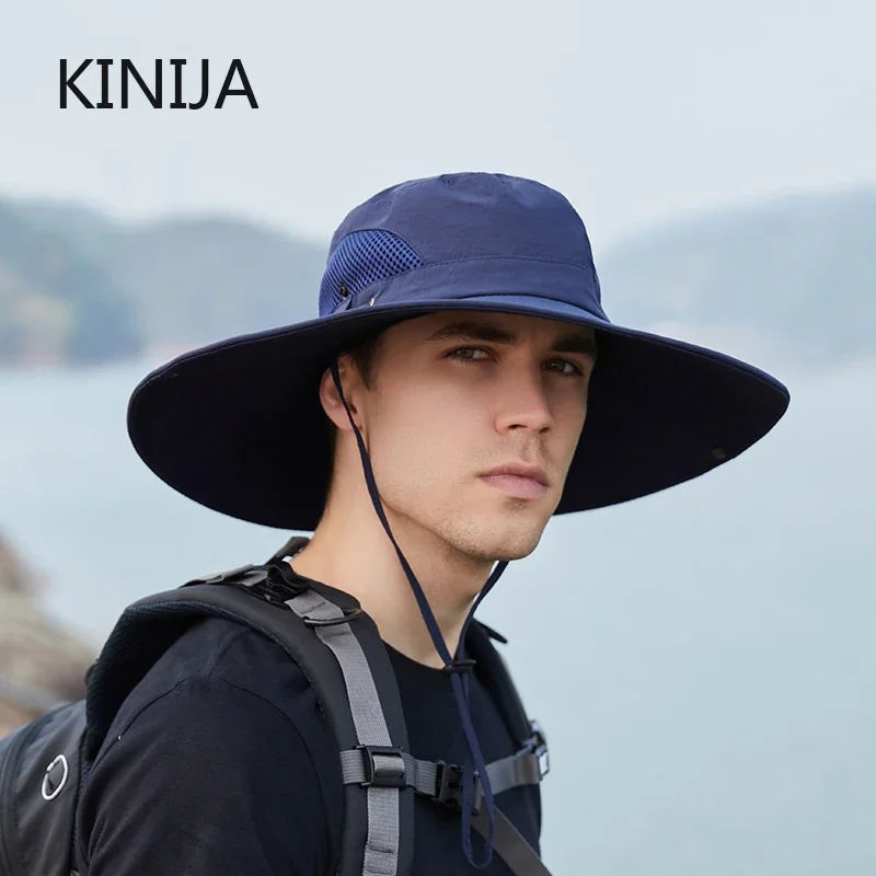 Bucket Hat Men Outdoor Fishing Hiking Climb Wide Brim Visor Dual Fisherman Hat Sun Protection Breathable UV Anti Cap Summer Hat