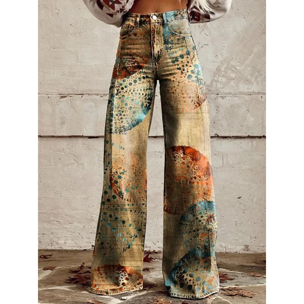 Retro Japanische Kunst-Print Weite Hose 100% Baumwolle Lässige Loose-Fit Palazzo-Hose mit Taschen Damen Sexy Hochtaillierte Hose – Detail 9