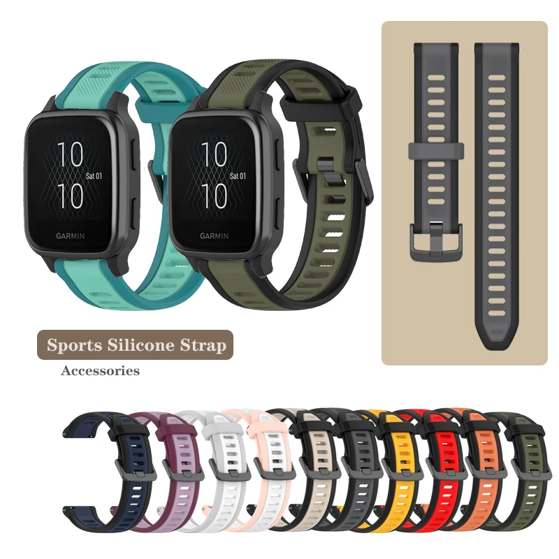 20Mm Sport Siliconen Band Voor Garmin Venu Sq 2/Venu2 Plus/165 245 645 55 158 / Vivoactive 3 Verstelbare Band