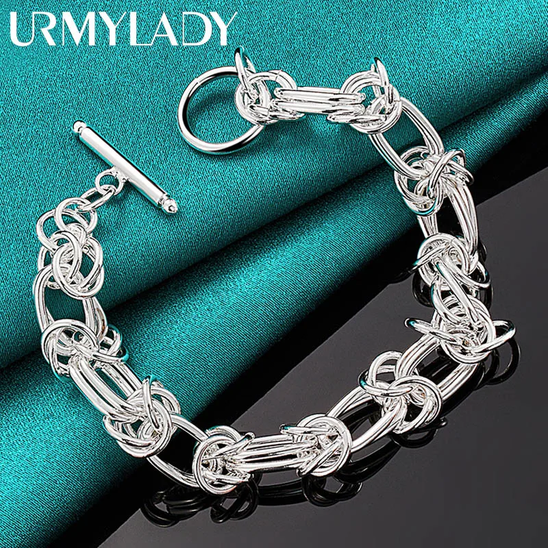 

URMYLADY 925 Sterling Silver Double Ring Chain Bracelet For Women Wedding Party Fashion Charm Jewelry