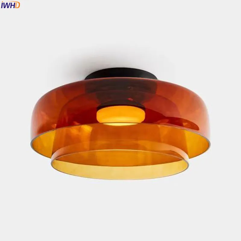

IWHD 6W Amber Glass LED Pendant Lights Fixtures Home Decor Bedroom Living Dining Room Nordic Modern Hanging Lamp Lamparas