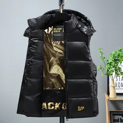 New in Cotton Padded Vest Hooded Zip-up Sleeveless Jacket Male Spring Autumn Warm Casual Coat Fashion Outdoor Truck Work Black