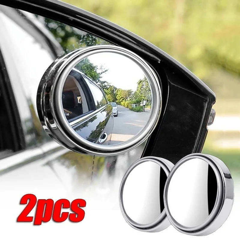 

2Pcs Car Reverse Assist Rearview Mirror Blind Round Frame Convex Clear Auxiliary Driving Ultrathin Adjustable Blind Spot Mirror