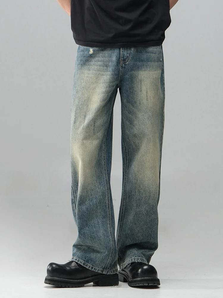 

American Retro Cleanfit Straight Leg Jeans Men Loose 2026 New Spring Hole Wide Leg Casual Long Pants Cotton Polyester Blend