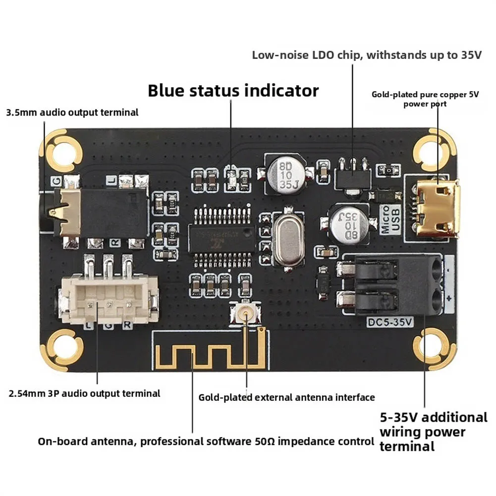 for mp3 Wireless Audio Processor Board 4.2 for Car DIY Builds Dual Output 3.5mm Jack + 2.54mm 3P Pins Low Design
