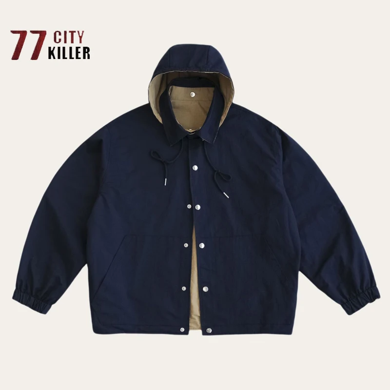

Spring American Retro Men's Jacket Detachable Hat Casual Loose Single Breasted Jackets Men's Casual Fashion Breathable Coats