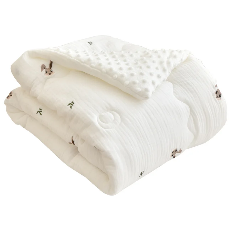 Одеяло для новорожденных, хлопковое одеяло с мультяшной вышивкой, мягкое дышащее детское одеяло с кондиционером на весну и осень