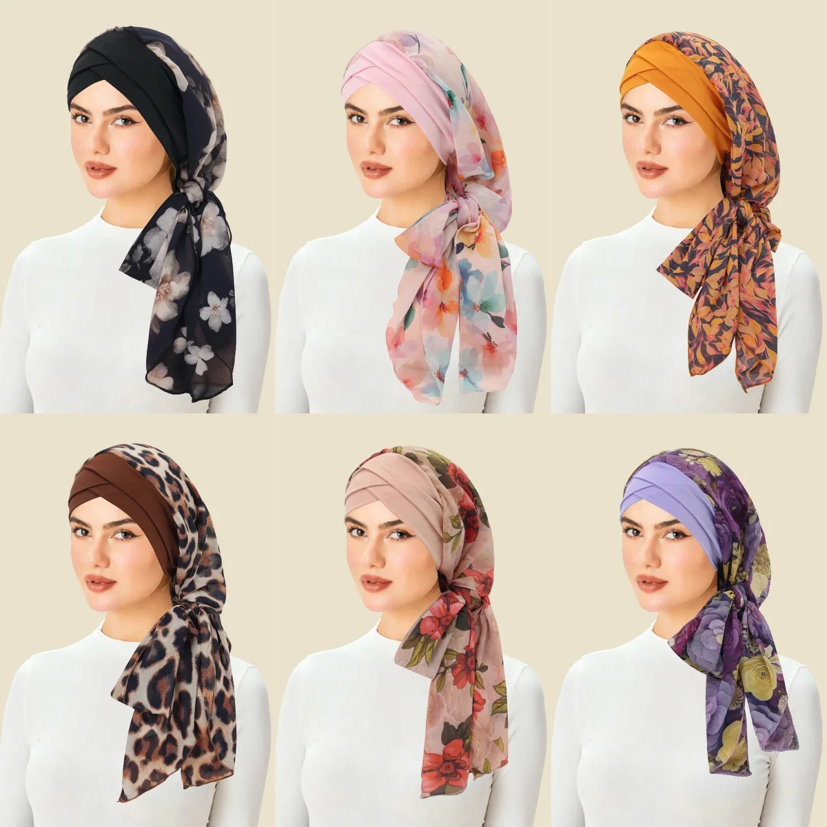 

Trendy Women Printed Turban Cap Long Tail Headscarf Strechy Bandana Muslim Hijab Inner Caps Hair Loss Cover Beanies Bonnet