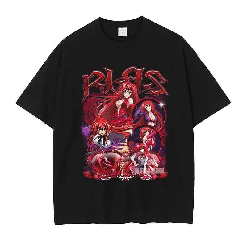 High School DxD Graphic Print Unisex Loose Pure‑Cotton Fashion Y2K Cropped Short‑Sleeve High‑Quality Couple Outfit T‑Shirt