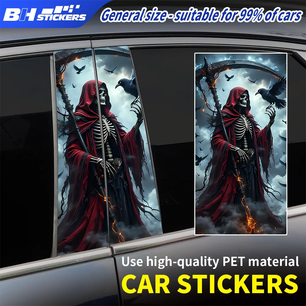

Gothic Red Hood Grim Reaper Car Sticker Horror Death Skeleton Vinyl Decal for Car B Pillar Window Decor Scythe Crow Graphics