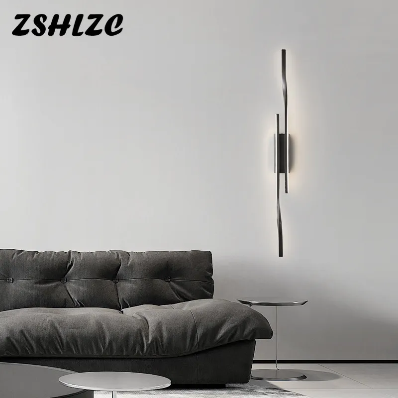 New Modern Luxury Copper Wall Lamp Gold Black Long strip Bedside Wall Light For Living Room Bedroom Background Decor Wall Sconce