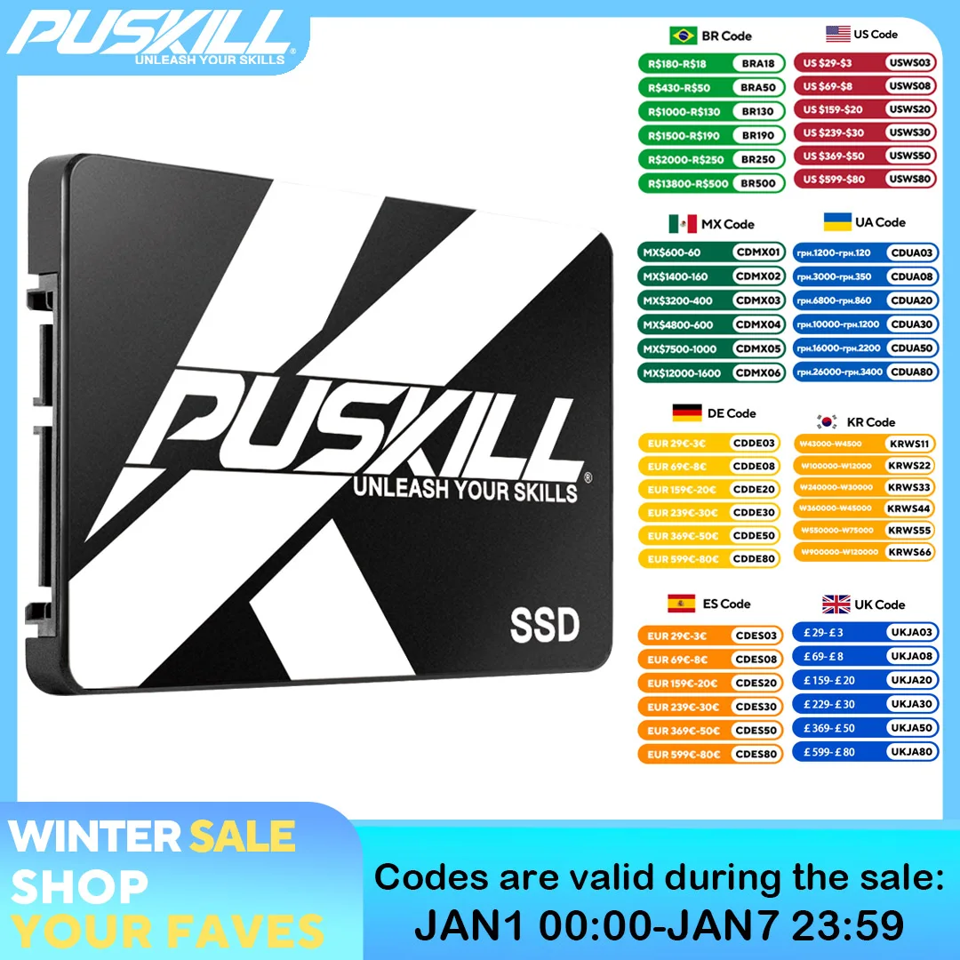 PUSKILL Solid State Drive SATA3 Hard Disk 120GB 128GB 240GB 256GB 512GB 1TB SSD for Desktop Laptop