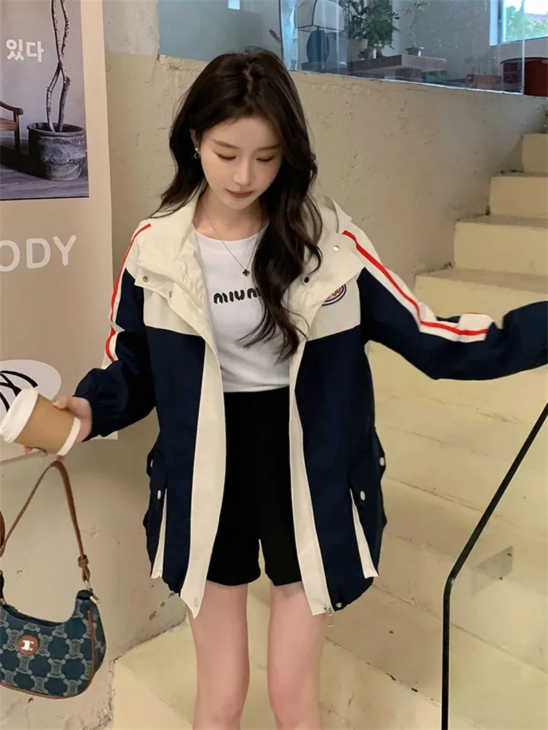 Workwear Jacket For Girls in Spring Autumn 2024 New Loose Fitting Sports Patchwork Versatile Jacket top for Commuting Simple N88