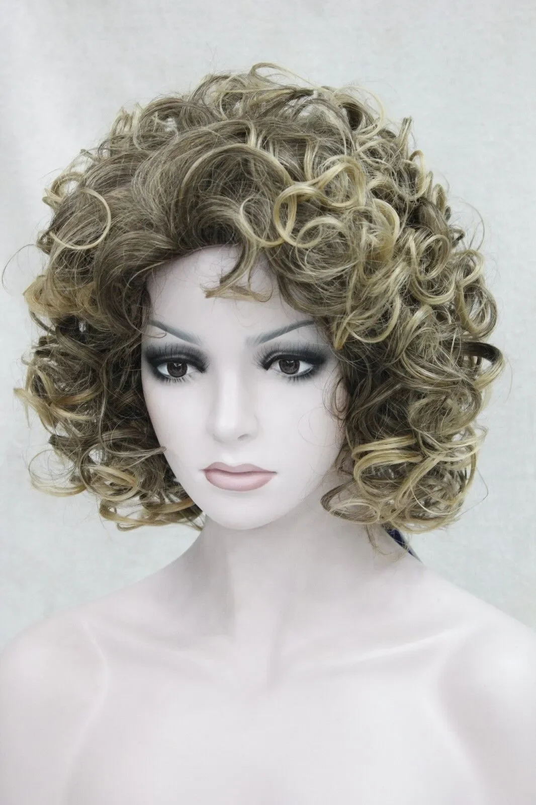 Cosplay Short Brown Mix With Golded Blonde Tip Curly Women's Synthetic Hair Wig