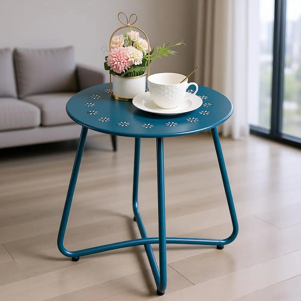 

Всепогодный стальной уличный приставной стол с нижними вырезами, темно-синий металлический стол для патио, балкона и сада