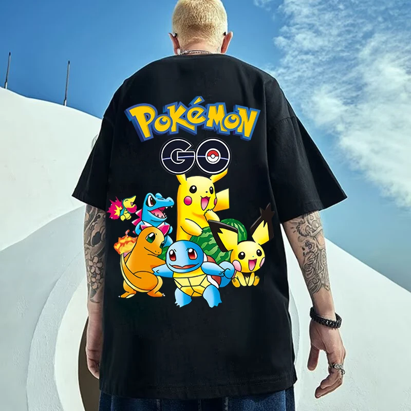 Pokemon Pikachu T-shirts for Men Women Anime Cartoon Short Sleeved Shirt Boys Girls Summer Fashion Hip Hop Top Adult Clothes