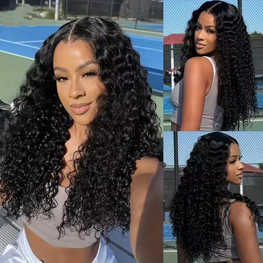 200 الكثافة الخامس جزء شعر مستعار شعر بشري مجعد آلة صنع شعر مستعار لا ترك الخامس شكل شعر مستعار موجة عميقة خصلات الشعر المستعار للنساء 16-32 بوصة