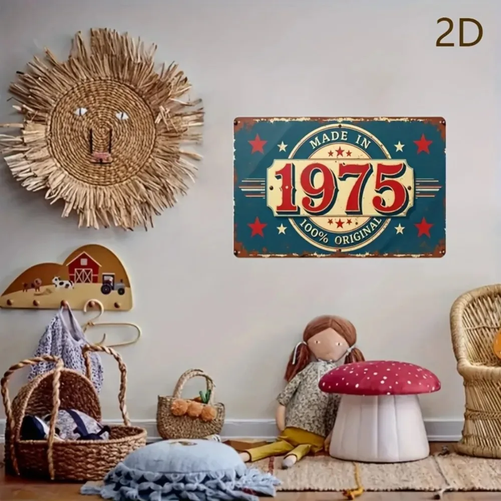 1 قطعة لوحة فنية جدارية كلاسيكية من القصدير المعدني لعام 1975 - "صنع في عام 1975 أصلية 100%" لوحة حديدية ريفية، ديكور ريترو 12 × 8 بوصة